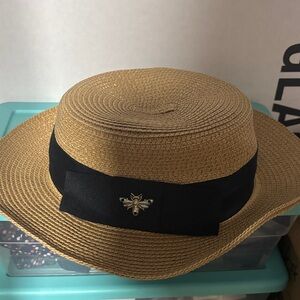 Kids Straw Hat with Black Band and Bee Accent